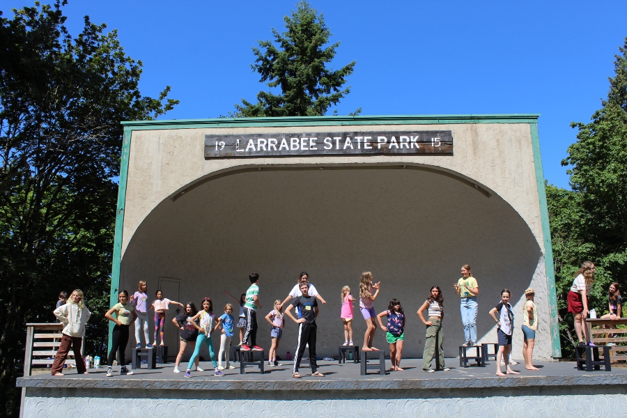 Summer camp for children in Whatcom County, photo shows art camp and drama camp, a summer outdoor camp in Bellingham